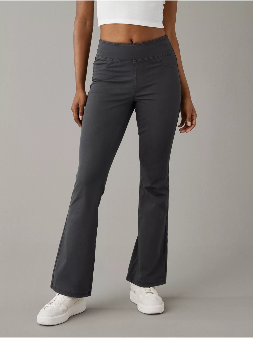 AE Next Level Pull-On High-Waisted Kick Bootcut Pant in Grey Size M Reg
